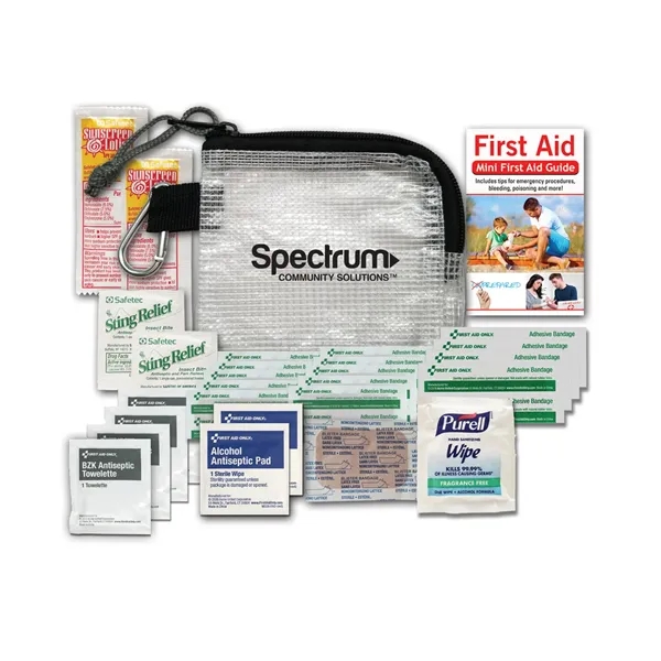 Outdoor first aid kit with sting swabs, sunscreen, first aid wipes,... from ASI 84514 Safety Made