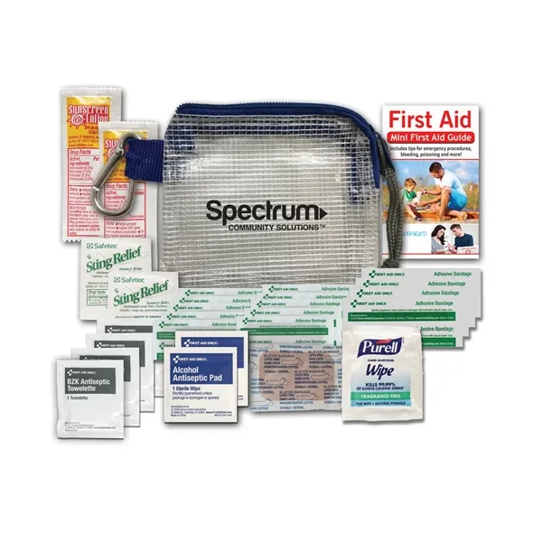 Outdoor first aid kit with sting swabs, sunscreen, first aid wipes,... from ASI 84514 Safety Made