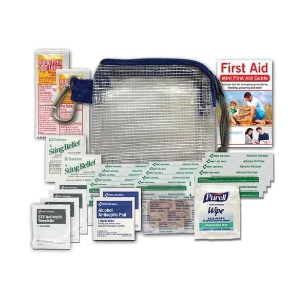 Outdoor first aid kit with sting swabs, sunscreen, first aid wipes,... from ASI 84514 Safety Made