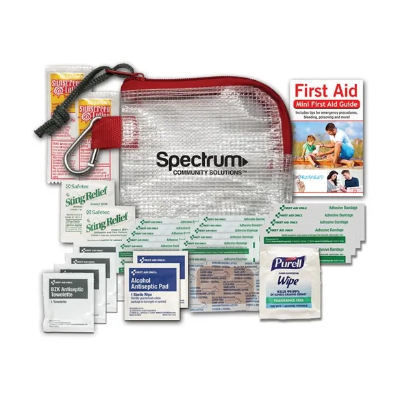 Outdoor first aid kit with sting swabs, sunscreen, first aid wipes,... from ASI 84514 Safety Made