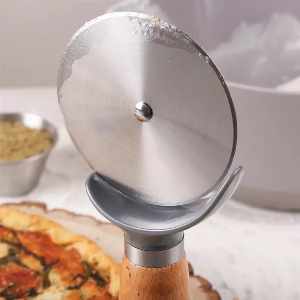 Pizza cutter with a stainless steel blade and beechwood handle.... from ASI 61966 HPG / Beacon Promotions