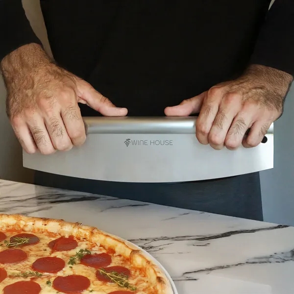 Stainless steel rocker knife with sheath for safe storage.... from ASI 61966 HPG / Beacon Promotions