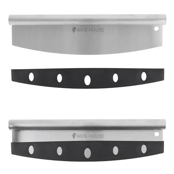 Stainless steel rocker knife with sheath for safe storage.... from ASI 61966 HPG / Beacon Promotions