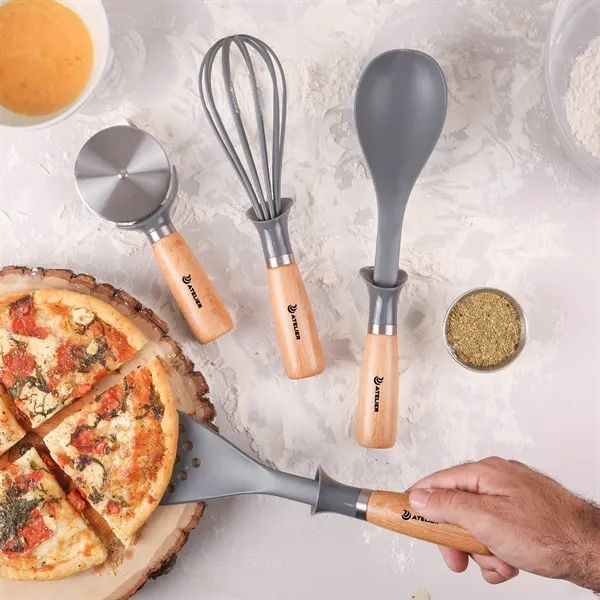 4-piece beechwood kitchen utensil set in a recycled rPET drawstring non-woven... from ASI 61966 HPG / Beacon Promotions