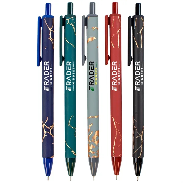 An elegant soft-touch pen with marble-like gold accents and smooth hybrid... from ASI 61966 HPG / Hub Pen