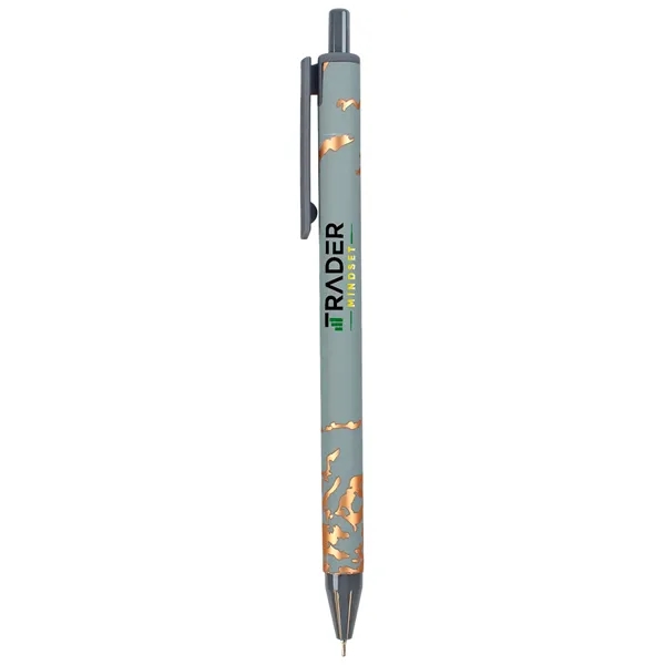 An elegant soft-touch pen with marble-like gold accents and smooth hybrid... from ASI 61966 HPG / Hub Pen