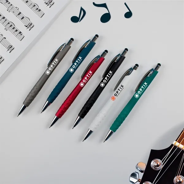 A modern, ergonomic pen with a grooved grip, shimmering barrel, and... from ASI 61966 HPG / Hub Pen