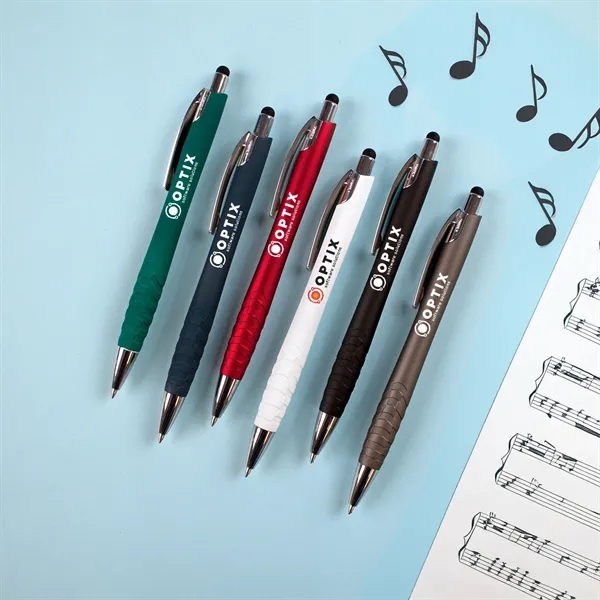 A modern, ergonomic pen with a grooved grip, shimmering barrel, and... from ASI 61966 HPG / Hub Pen