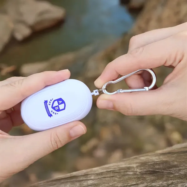 Rechargeable safety alarm with LED lights and carabiner clip.... from ASI 61966 HPG / Beacon Promotions