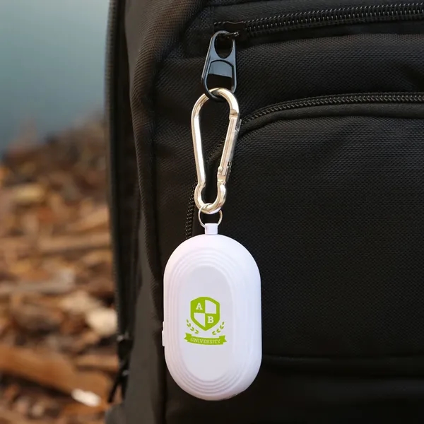 Rechargeable safety alarm with LED lights and carabiner clip.... from ASI 61966 HPG / Beacon Promotions