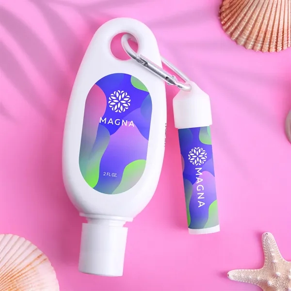 Carabiner kit containing lip moisturizer with SPF and reef-friendly sunscreen.... from ASI 61966 HPG / Mixie
