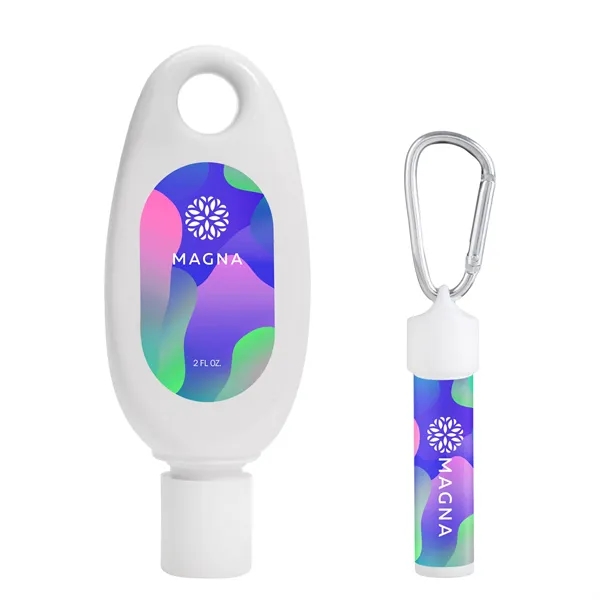 Carabiner kit containing lip moisturizer with SPF and reef-friendly sunscreen.... from ASI 61966 HPG / Mixie