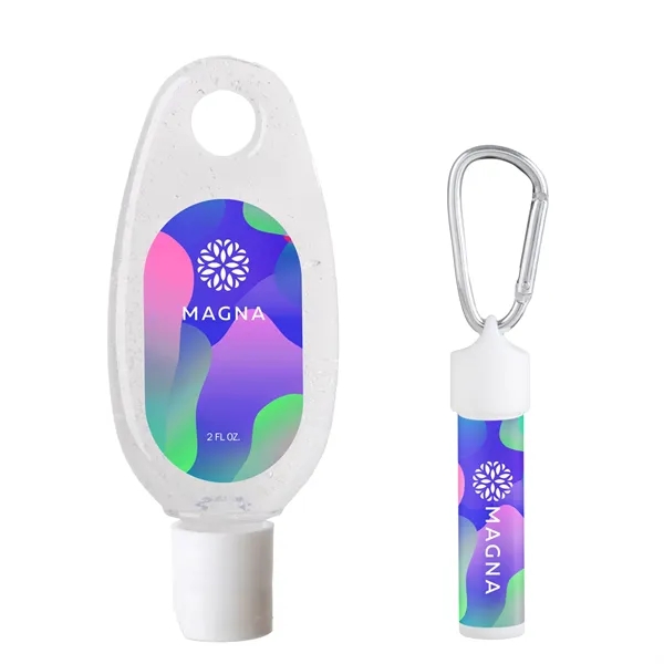 Carabiner kit containing lip moisturizer with SPF15 and hand sanitizer.... from ASI 61966 HPG / Mixie