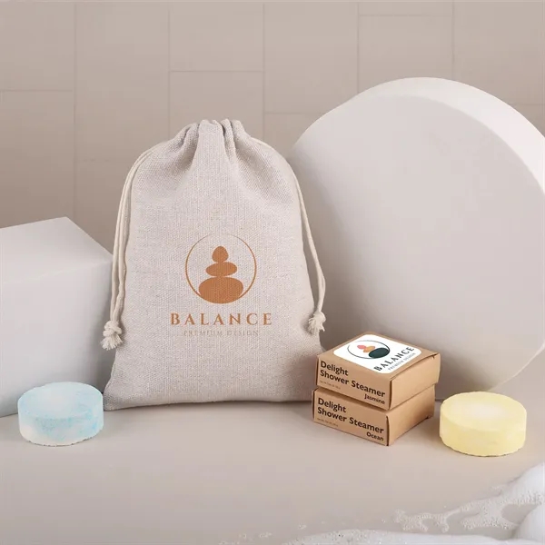 Two-piece scented shower steamer set in a cinched jute bag.... from ASI 61966 HPG / Mixie