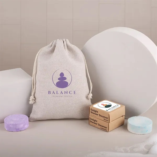 Two-piece scented shower steamer set in a cinched jute bag.... from ASI 61966 HPG / Mixie