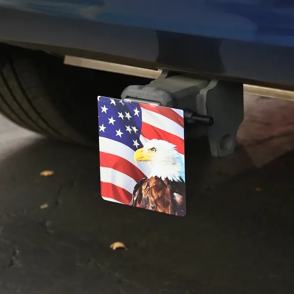 A USA-made stainless steel trailer hitch cover with a foldable design,... from ASI 61966 HPG / Best Promotions USA
