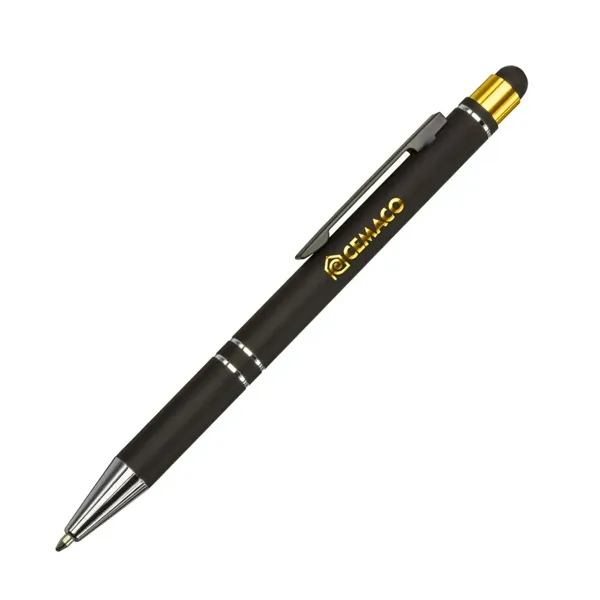 The Scroll Aluminum Ballpoint Pen with Stylus features a matte black... from ASI 84592 St Regis Group