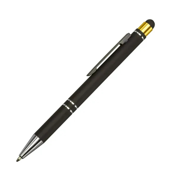The Scroll Aluminum Ballpoint Pen with Stylus features a matte black... from ASI 84592 St Regis Group