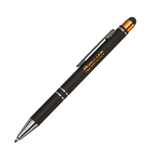 The Scroll Aluminum Ballpoint Pen with Stylus features a matte black... from ASI 84592 St Regis Group