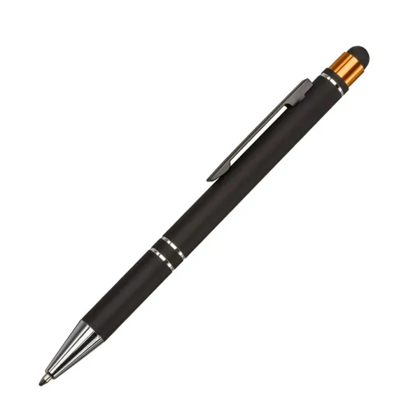 The Scroll Aluminum Ballpoint Pen with Stylus features a matte black... from ASI 84592 St Regis Group