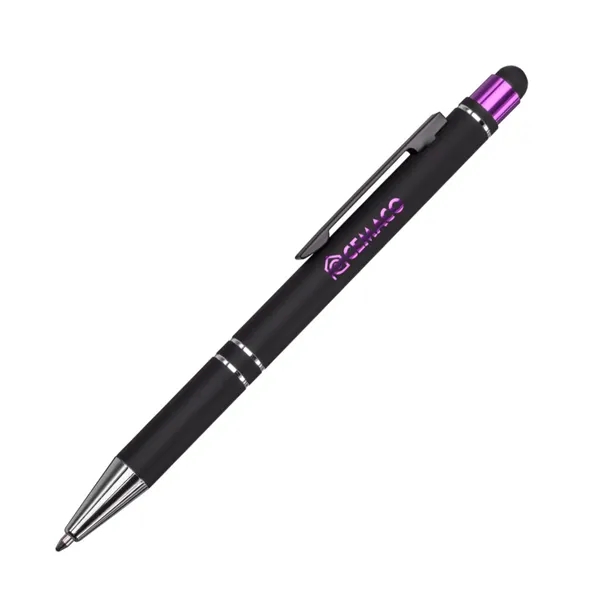 The Scroll Aluminum Ballpoint Pen with Stylus features a matte black... from ASI 84592 St Regis Group