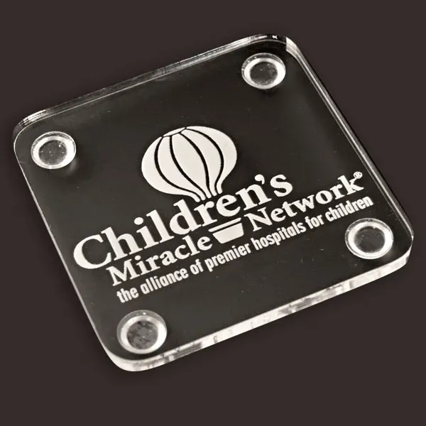 Clear acrylic coaster with laser etching.... from ASI 72521 Morris Magnets / Laser Cuts