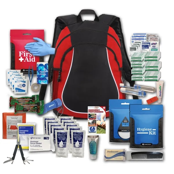 Survival backpack with first aid supplies, food, water, respirator masks, a... from ASI 84514 Safety Made
