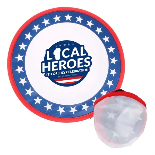 Foldable polyester flying disc with patriotic design and white storage pouch.... from ASI 63549 Jornik Manufacturing Corp