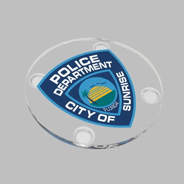 Customizable coaster made with a 1/4" thick clear acrylic.... from ASI 72521 Morris Magnets / Laser Cuts