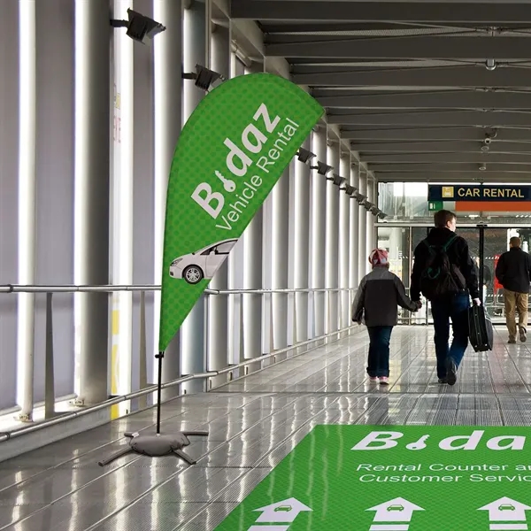 6.5' teardrop shaped sail sign with steel cross base and single-sided,... from ASI 87188 Showdown Displays