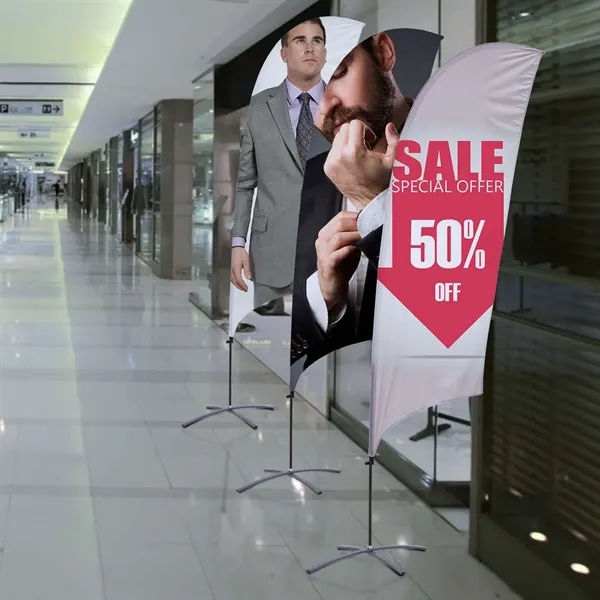 10.5' value razor sail sign with steel cross base and double-sided,... from ASI 87188 Showdown Displays