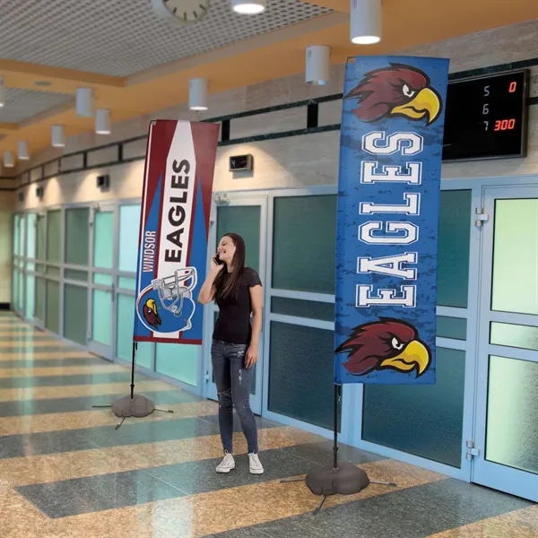 7' rectangular sail sign with steel scissor base and single-sided, dye... from ASI 87188 Showdown Displays