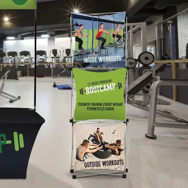 Deluxe GeoMetrix 3-Quad Tower display set with frame and double-knit polyester... from ASI 87188 Showdown Displays