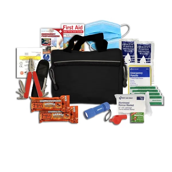 Disaster kit with a case, LED flashlight, heat-reflective blanket, and first... from ASI 84514 Safety Made