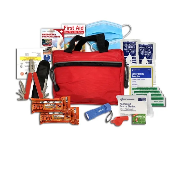 Disaster kit with a case, LED flashlight, heat-reflective blanket, and first... from ASI 84514 Safety Made