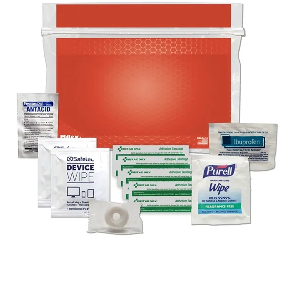 Tradeshow kit with device wipes, ibuprofen, antacid tablet, Purell wipe, and... from ASI 84514 Safety Made