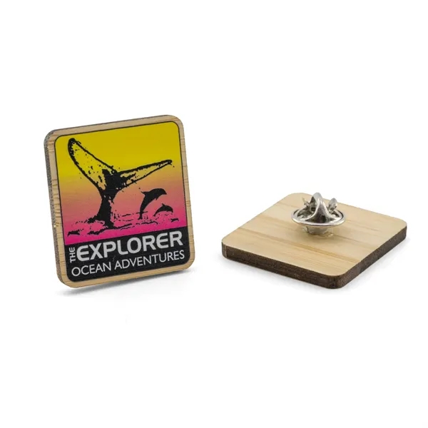 Bamboo wood lapel pins in assorted shapes and sizes with butterfly... from ASI 52263 EMT