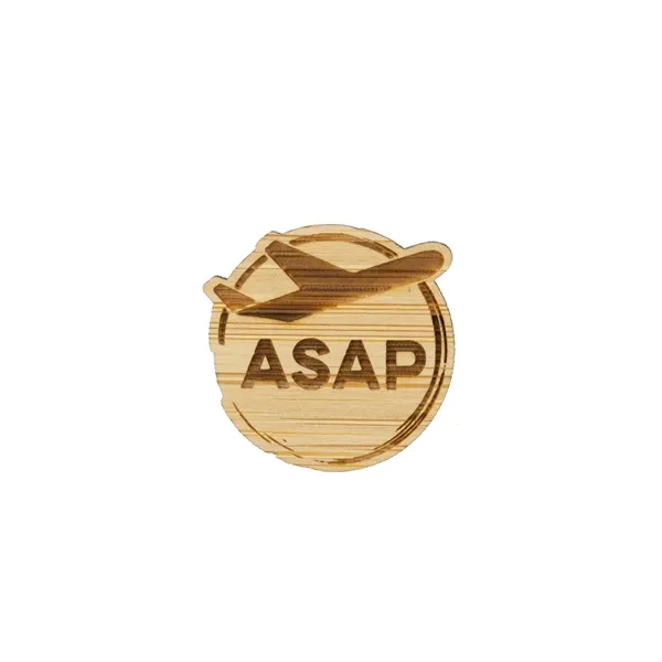 Bamboo wood lapel pins in assorted shapes and sizes with butterfly... from ASI 52263 EMT