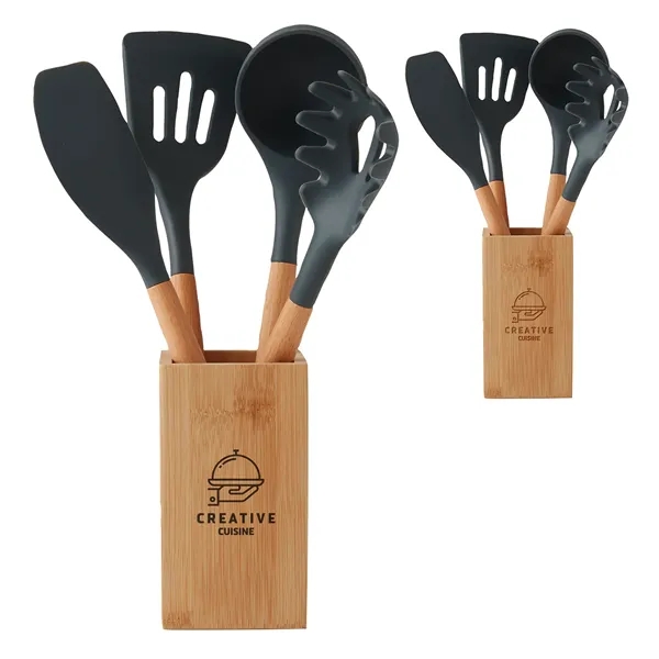 5-piece bamboo and silicone utensil set plus 1 color silkscreen on... from ASI 37218 Athena Promo (tm)