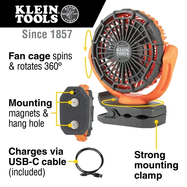 Personal Job site fan features a strong magnetic base with clamping... from ASI 41561 Brand Box USA, LLC