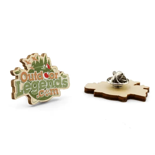 Bamboo wood lapel pins in assorted shapes and sizes with butterfly... from ASI 52263 EMT