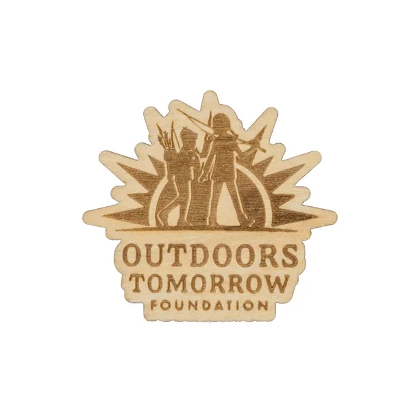 Wooden lapel pin in custom shapes and assorted sizes with engraved... from ASI 52263 EMT