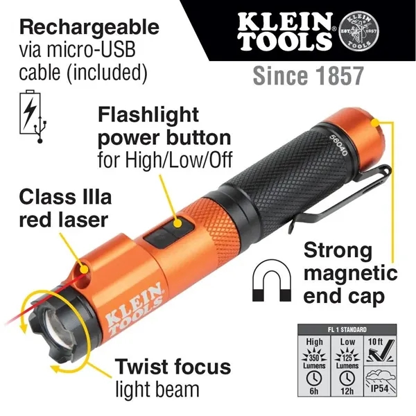 Klein Rechargeable LED Flashlight with Laser. 350 Lumens with pocket clip... from ASI 41561 Brand Box USA, LLC