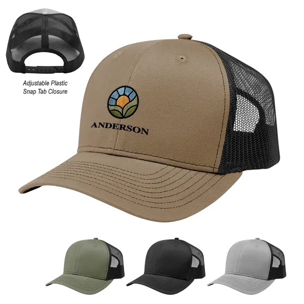 6 panel trucker hat with mesh backing and snap tab closure.... from ASI 61125 Hit Promotional Products / Hit®
