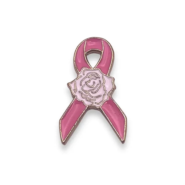 Pink awareness ribbon pin with white rose in center. Blank.... from ASI 96235 Wehr Industries Inc