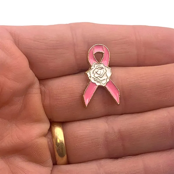 Pink awareness ribbon pin with white rose in center. Blank.... from ASI 96235 Wehr Industries Inc