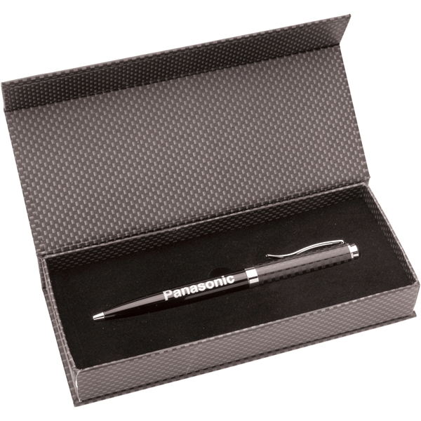 Carbon Fiber Ballpoint Pen with silver engraved imprint packaged in a... from ASI 61966 HPG / Hub Pen