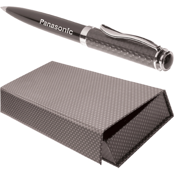 Carbon Fiber Ballpoint Pen with silver engraved imprint packaged in a... from ASI 61966 HPG / Hub Pen
