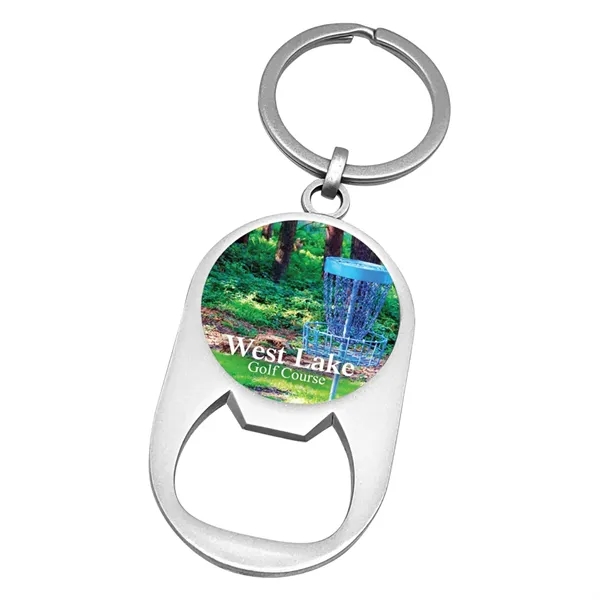 Customizable 1/16" clear acrylic bottle opener keychain with 1" split ring... from ASI 72521 Morris Magnets / Laser Cuts