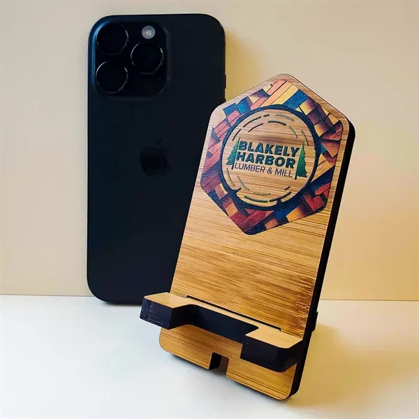 2.5" x 5" bamboo phone stand with full color customization.... from ASI 72521 Morris Magnets / Laser Cuts